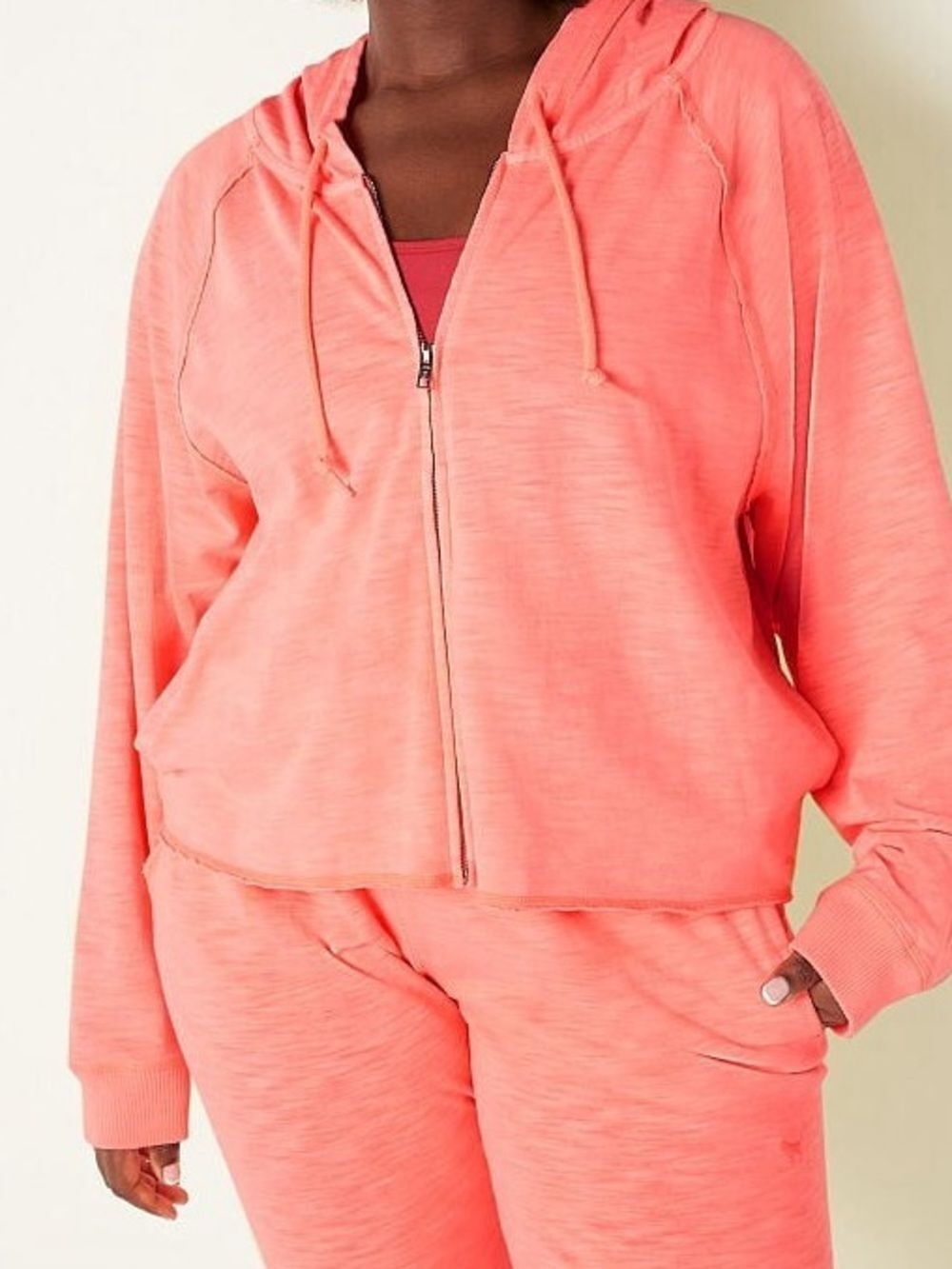 PINK Victoria's Secret Large Lightweight Coral Orange Zip-Up Cropped Hoodie